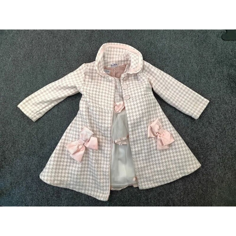 Blueberi Boulevard Girls 4T Pink Houndstooth Dress and Coat Set Tulle Bows